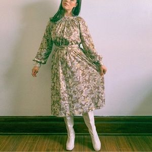 Late 60s/Early 70s Floral Print Jersey Dress with Belt